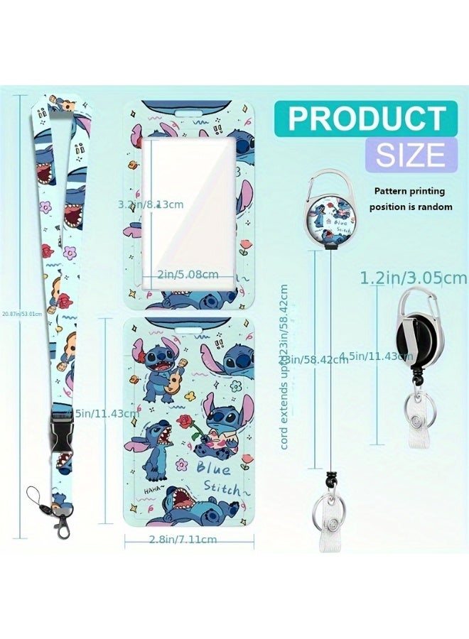 Disney A 3-in-1 Disney Stitch logo plastic ID holder with guitar, featuring a lanyard, retractable ID roll, keychain, and extension chain - suitable for workers, students, bus drivers, doctors, nurses, and more. - Image 2